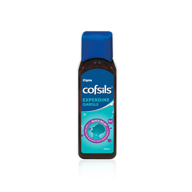 Cofsils Experdine Gargle gives relief from throat infections such as laryngitis and tonsilitis